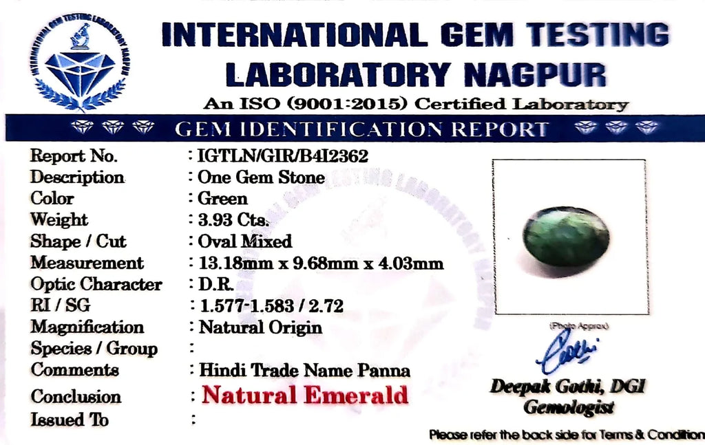 Emerald Stone - Panna stone - Carat 3.93