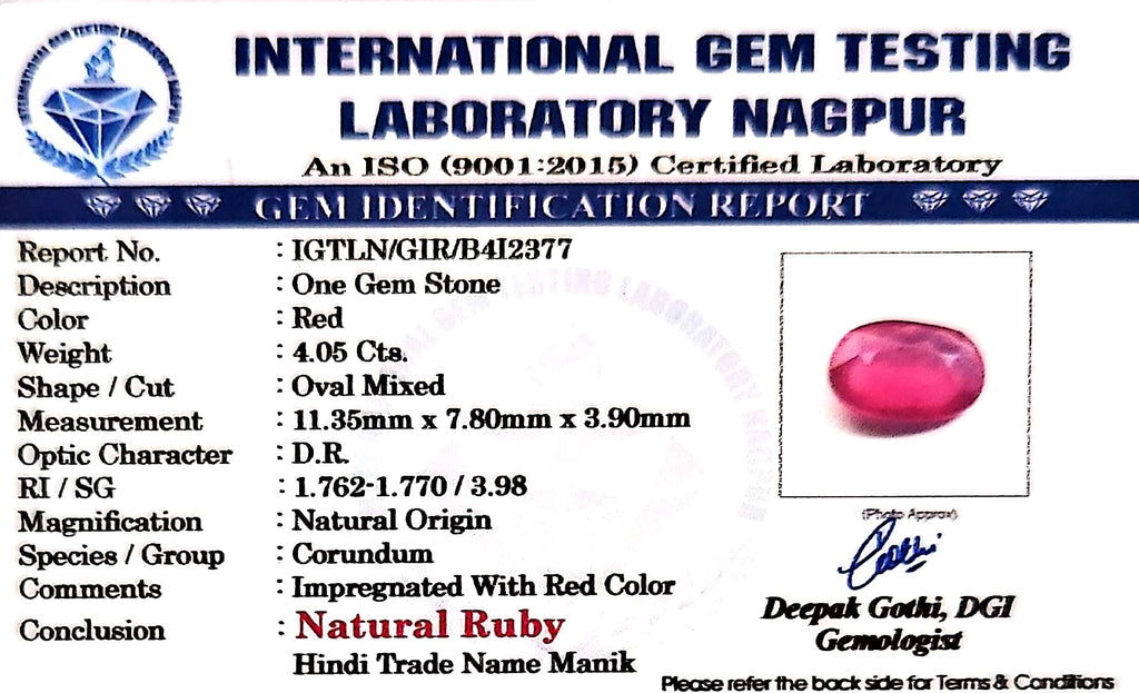 Ruby - Manik Stone - Carat 4.05