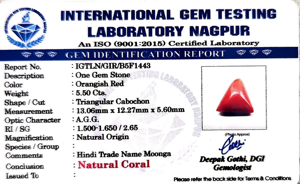 Red Coral - Moonga Gemstone - Carat 5.50
