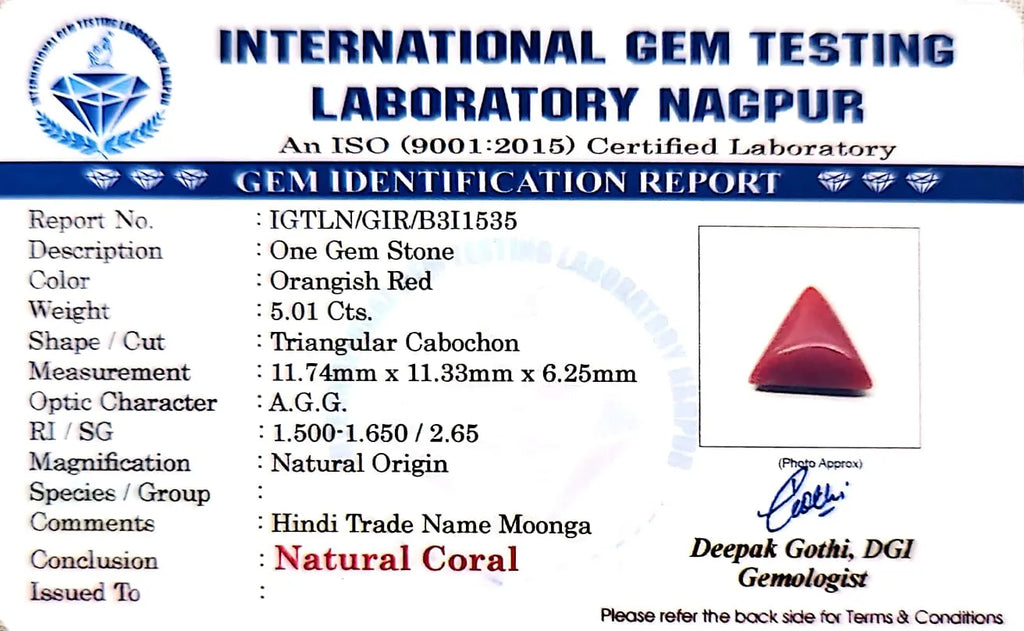 Red Coral - Moonga Gemstone - Carat 5.01