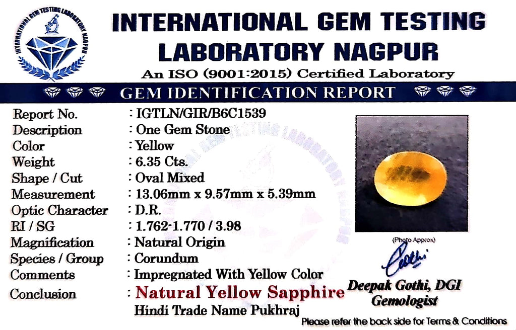 Yellow Sapphire - Pukhraj Stone - Carat 6.35
