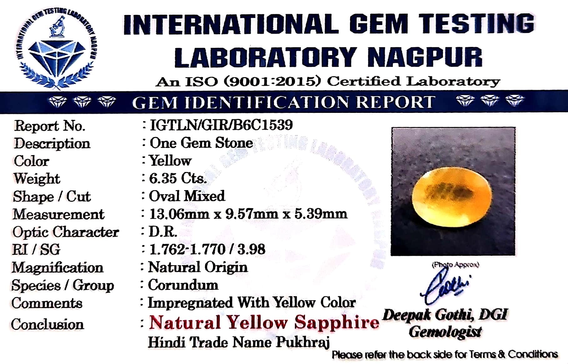 Yellow Sapphire - Pukhraj Stone - Carat 6.35