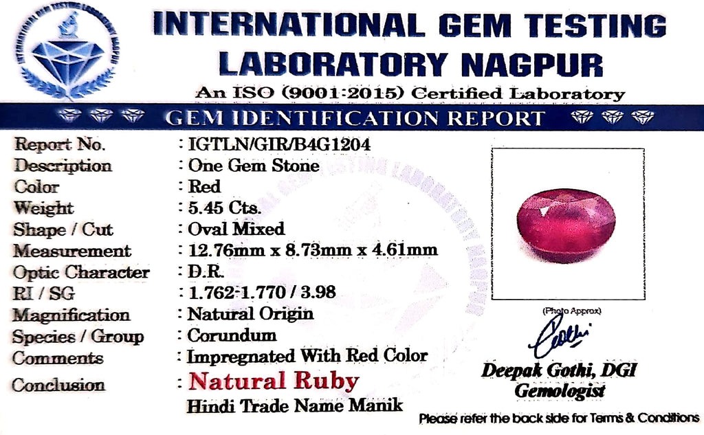 Ruby - Manik Stone - Carat 5.45