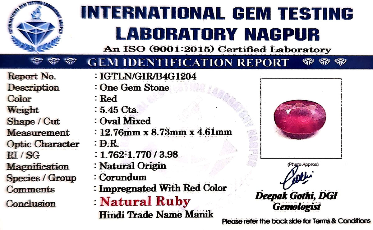 Ruby - Manik Stone - Carat 5.45