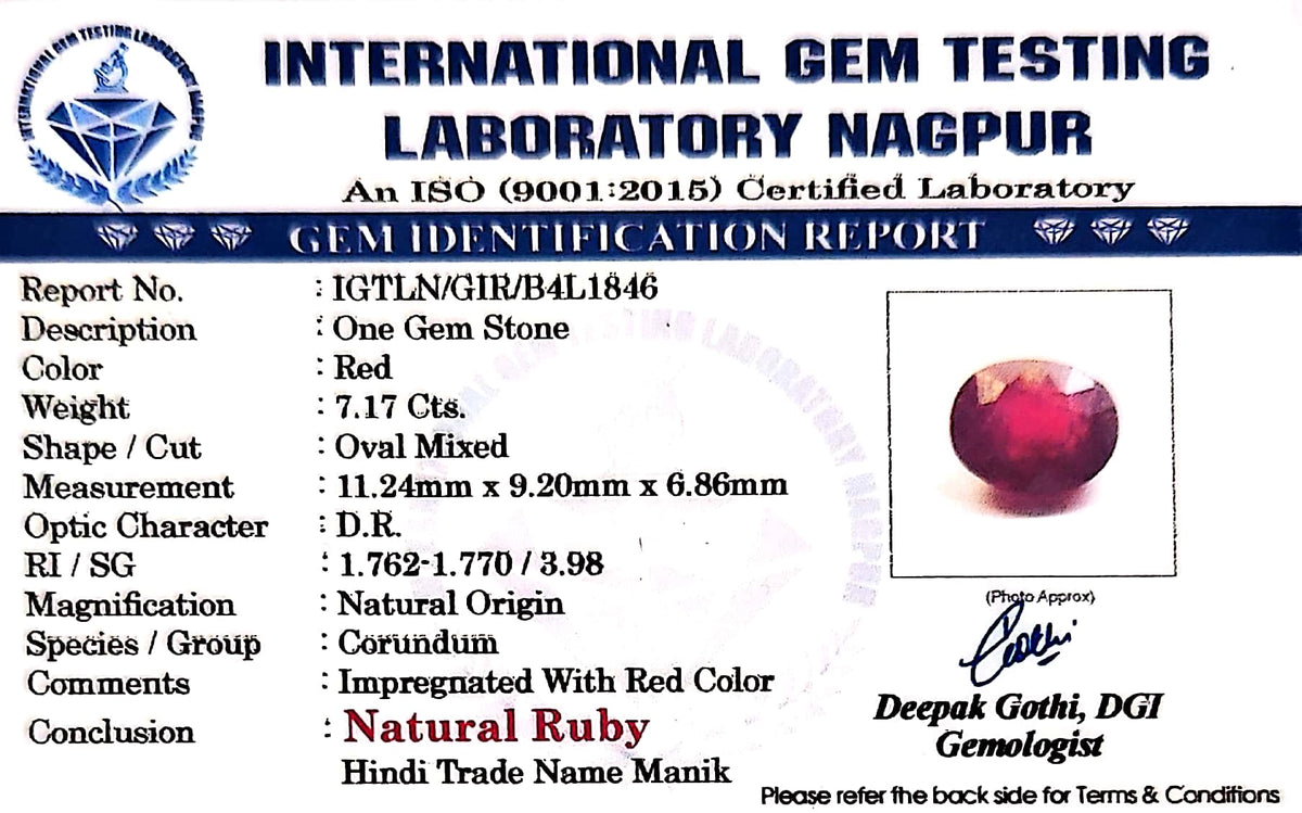 Ruby - Manik Stone - Carat 7.17