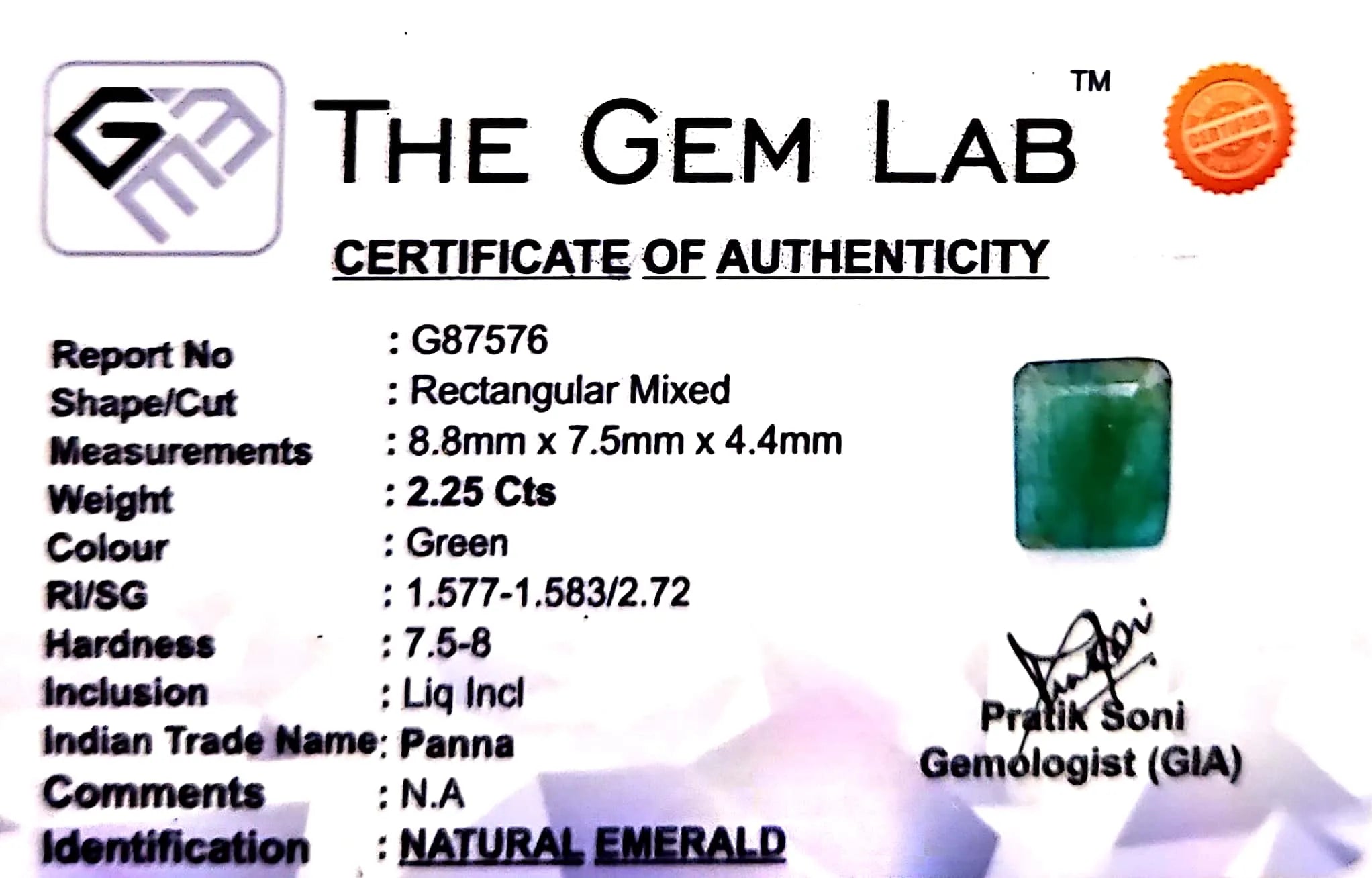 Emerald Stone - Panna stone - Carat 2.25