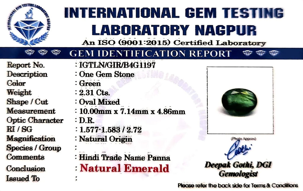 Emerald Stone - Panna stone - Carat 2.31