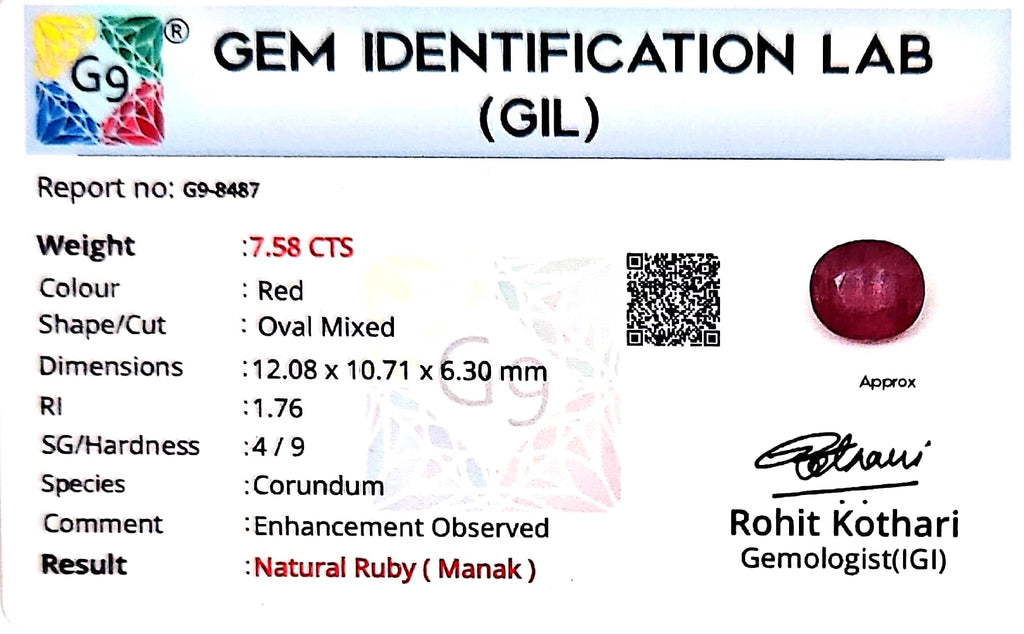 Ruby - Manik Stone - Carat 7.58