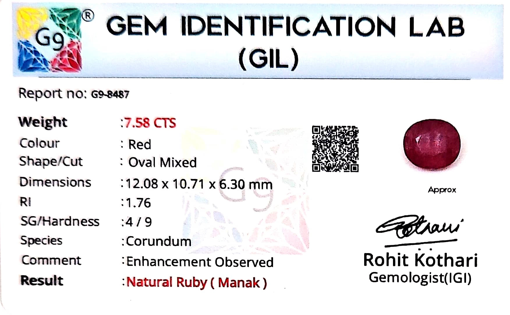Ruby - Manik Stone - Carat 7.58