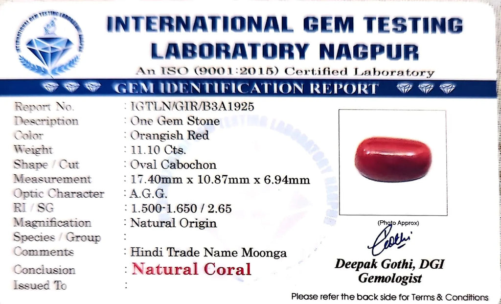 Red Coral - Moonga Gemstone - Carat 11.10