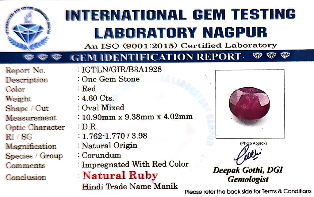 Ruby - Manik Stone - Carat 4.06