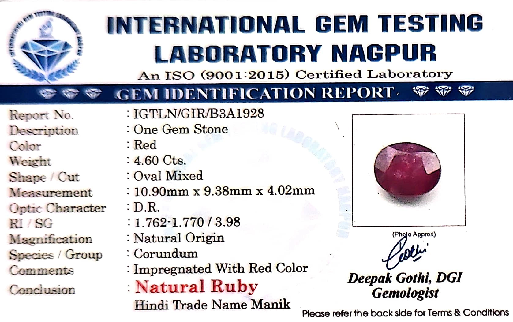 Ruby - Manik Stone - Carat 4.06
