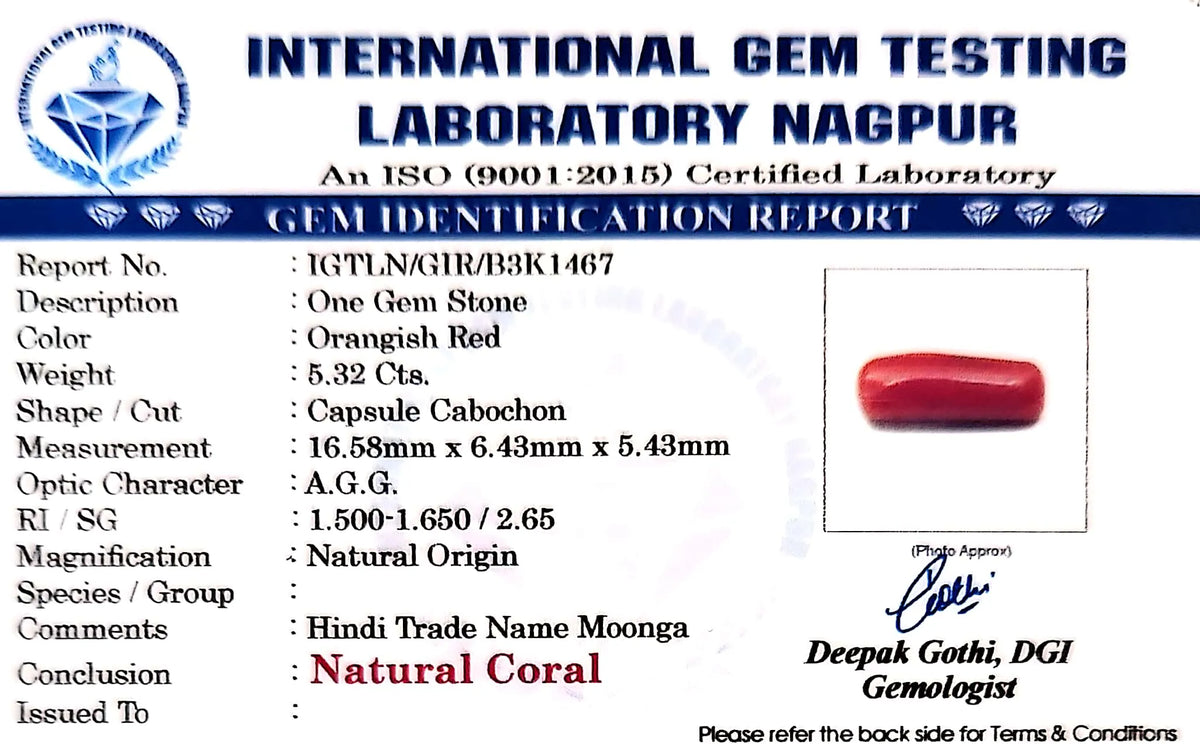 Red Coral - Moonga Gemstone - Carat 5.32