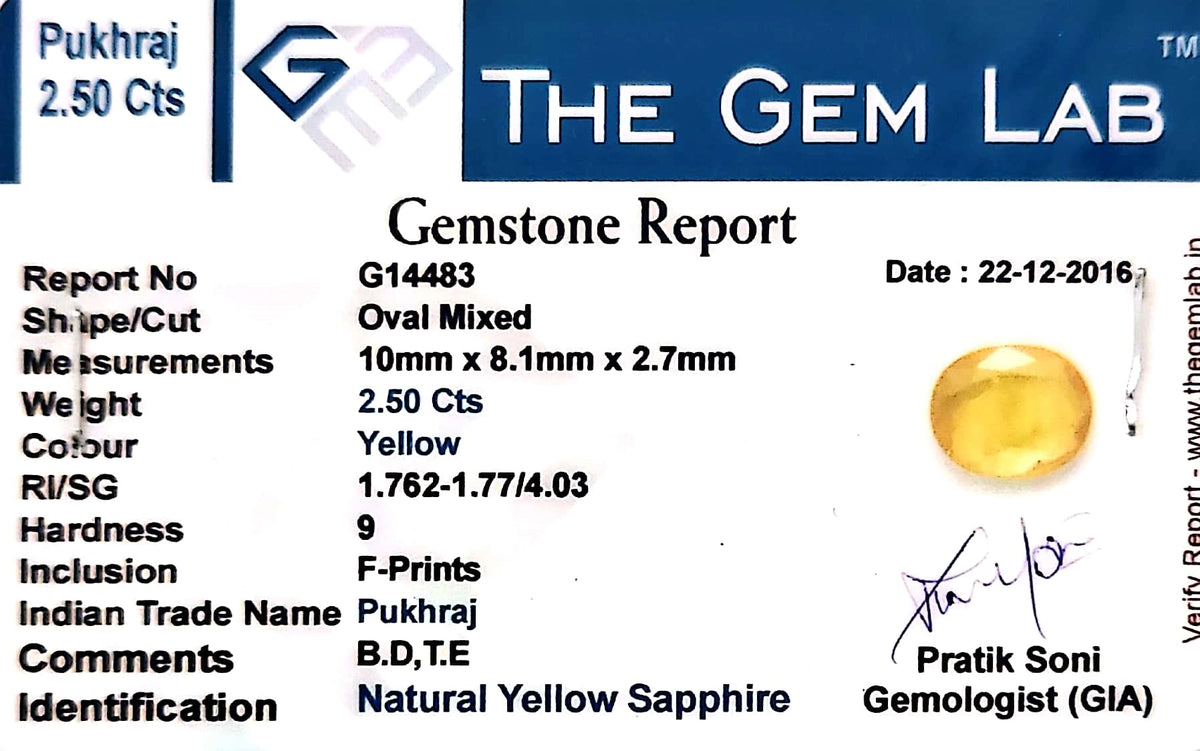 Yellow Sapphire - Pukhraj Stone - Carat 2.50