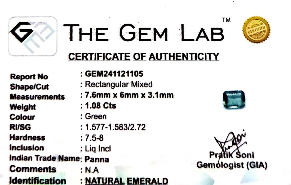 Emerald Stone - Panna stone - Carat 1.08