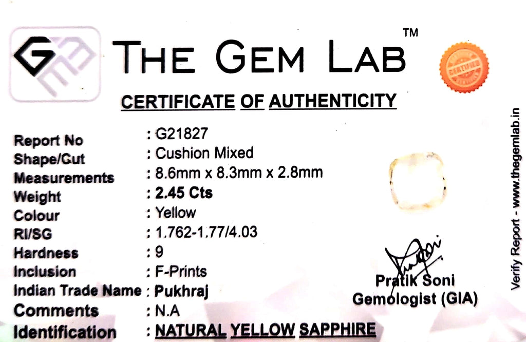 Yellow Sapphire - Pukhraj Stone - Carat 2.45