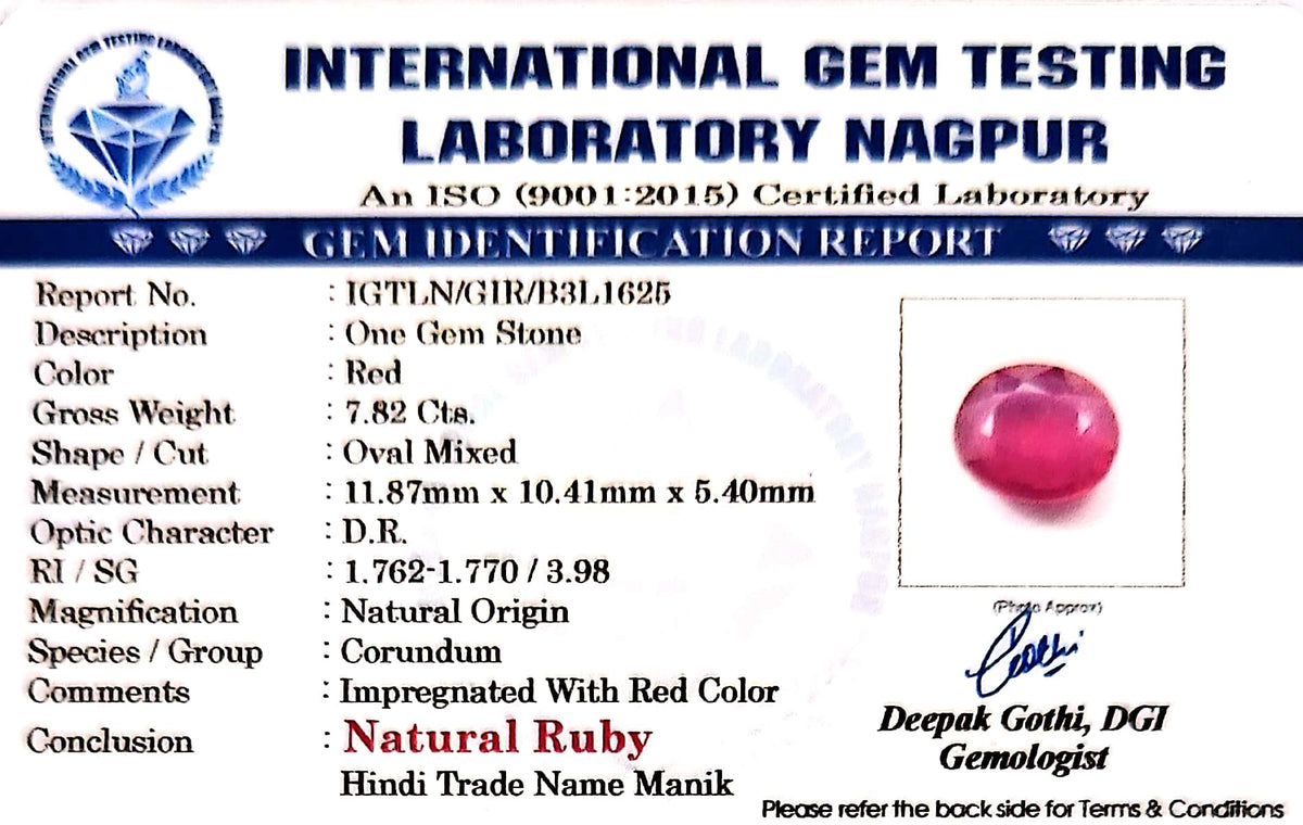 Ruby - Manik Stone - Carat 7.82