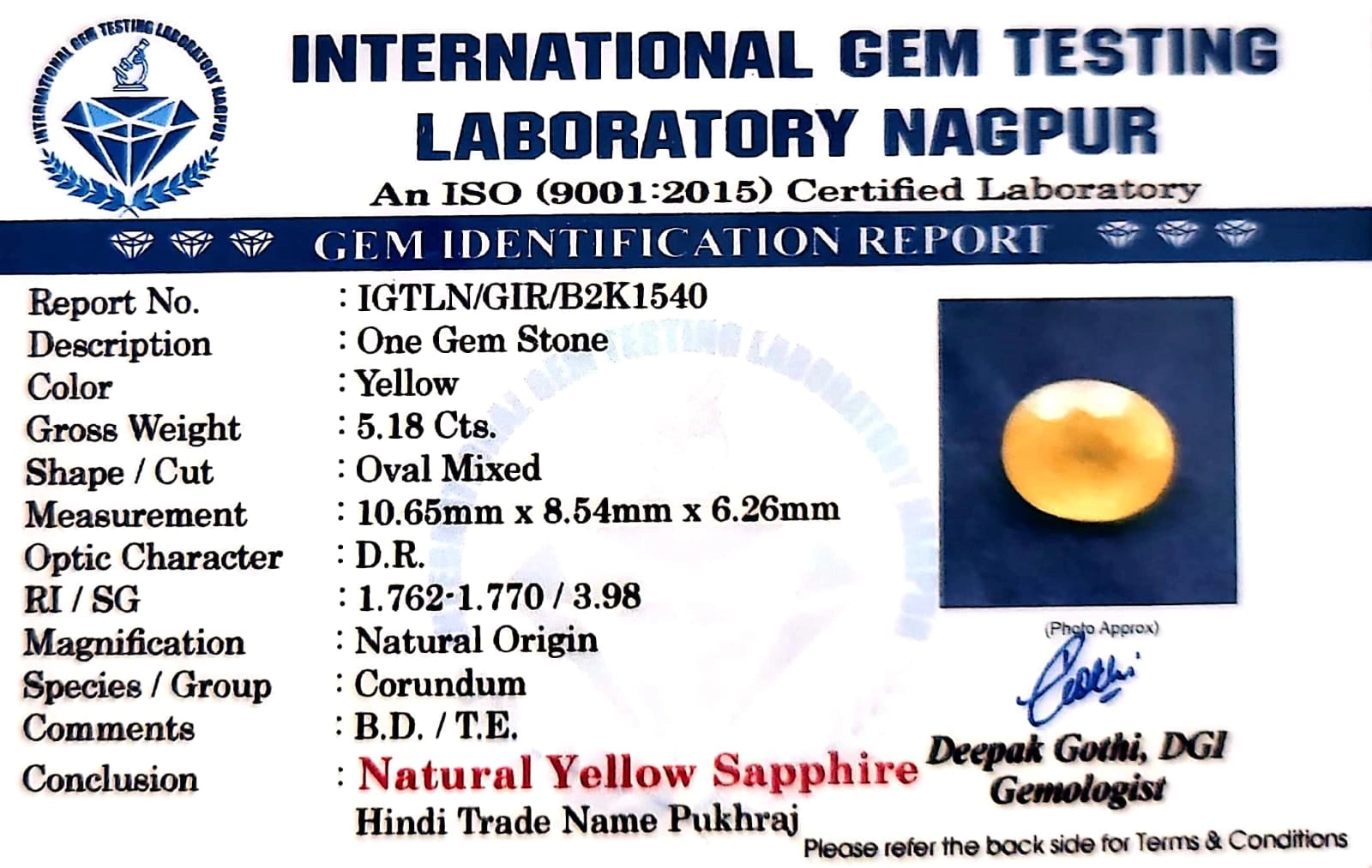 Yellow Sapphire - Pukhraj Stone - Carat 5.18