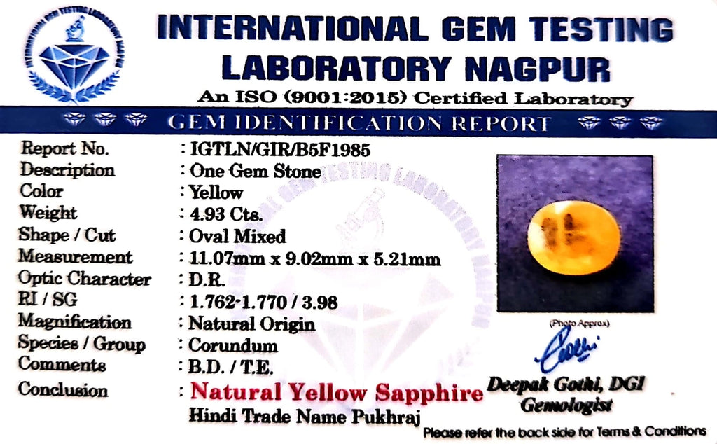Yellow Sapphire - Pukhraj Stone - Carat 4.93