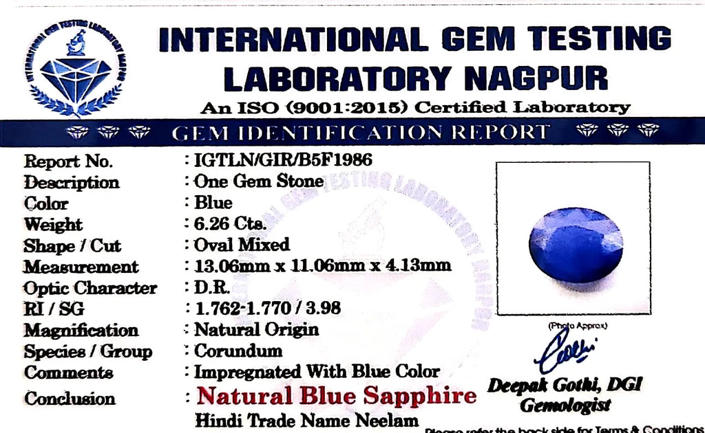 Blue Sapphire Stone (Neelam Stone) - Carat 6.26