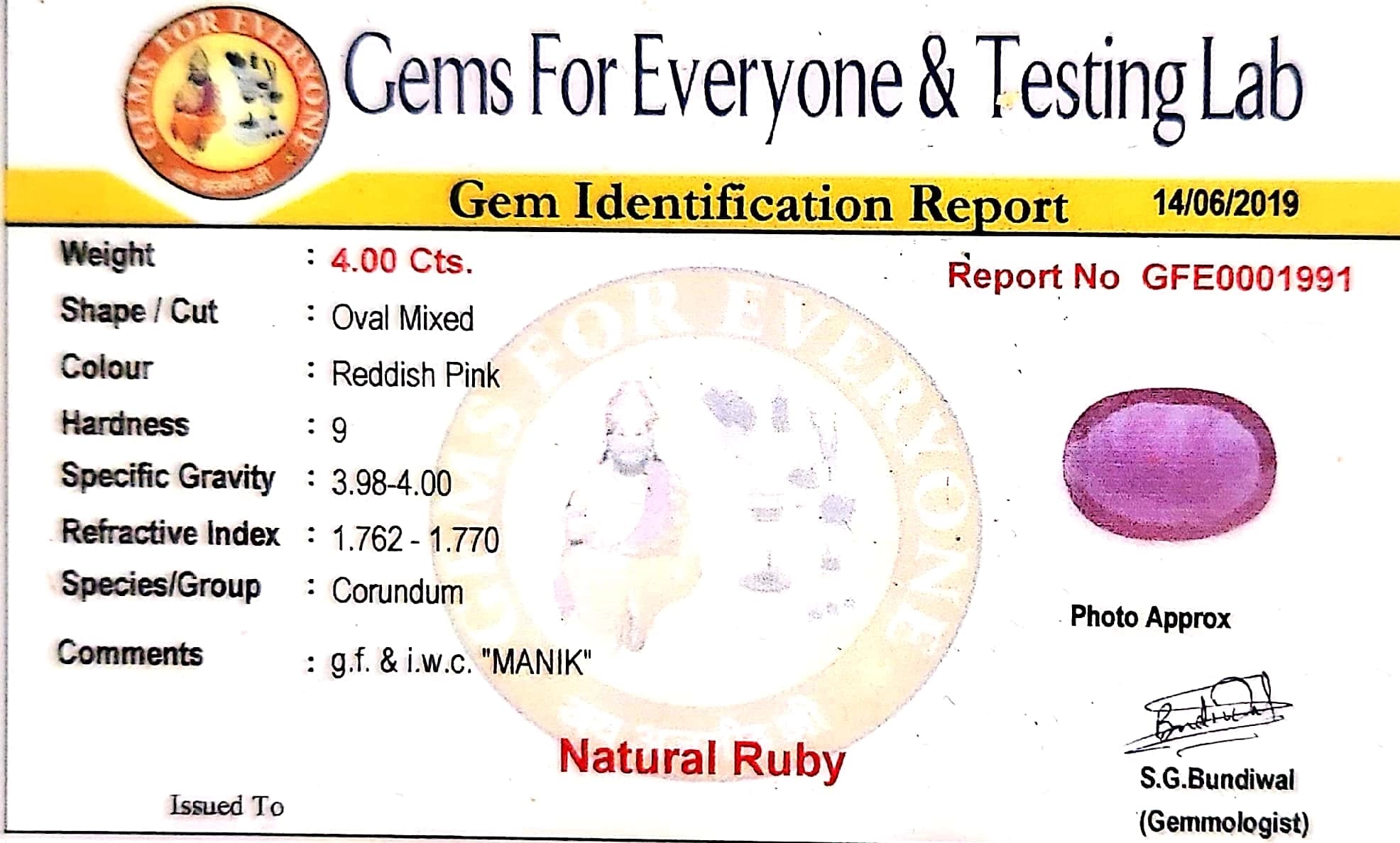 Ruby - Manik Stone - Carat 4.00