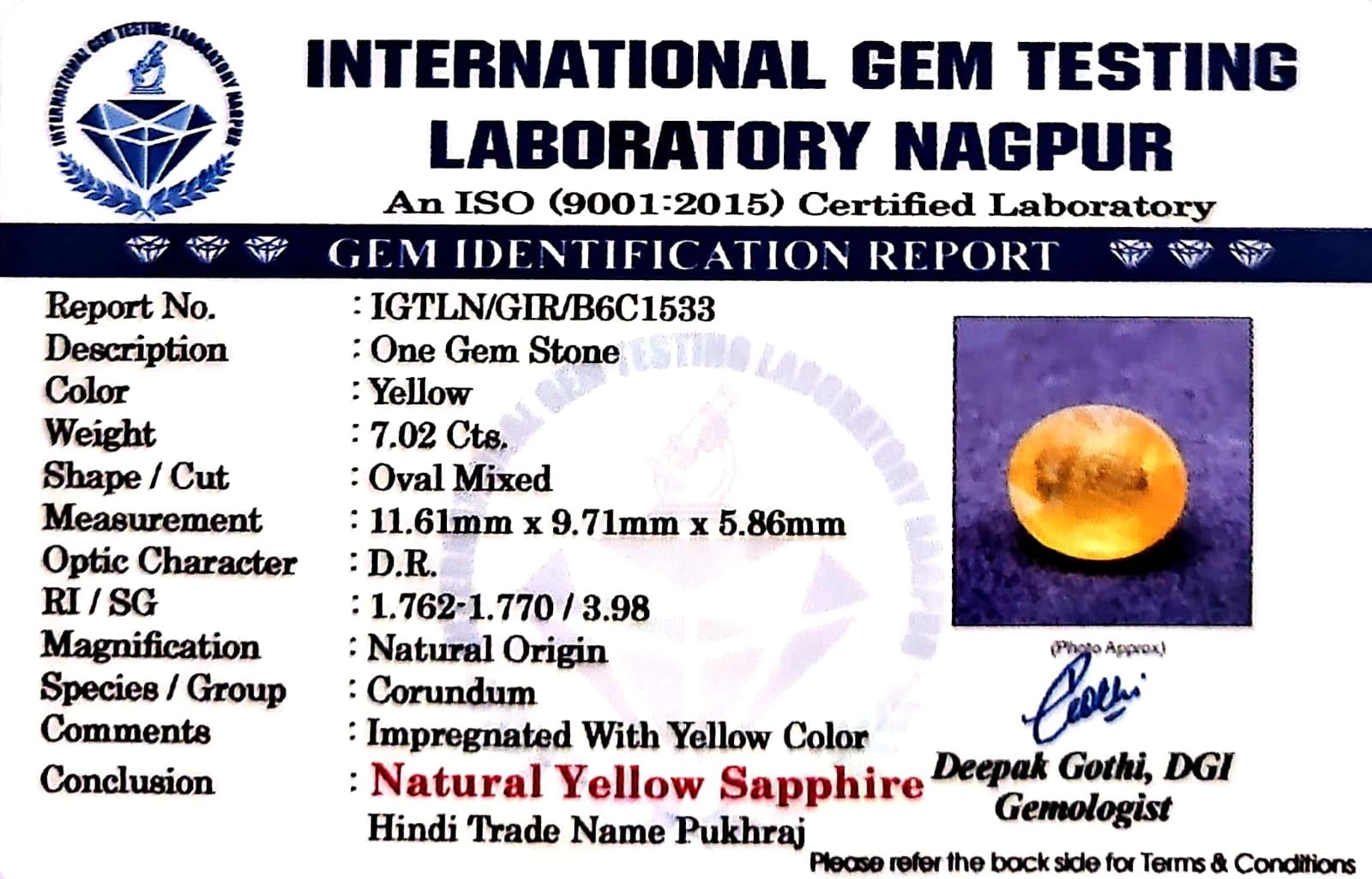 Yellow Sapphire - Pukhraj Stone - Carat 7.02
