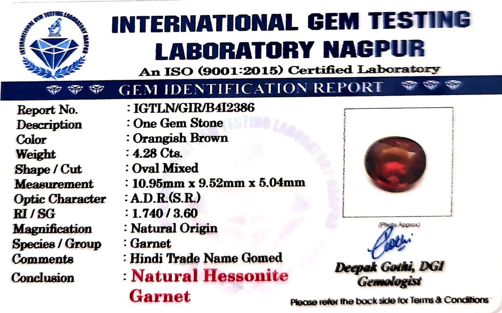 Gomed Stone (Hessonite) - Carat 4.28