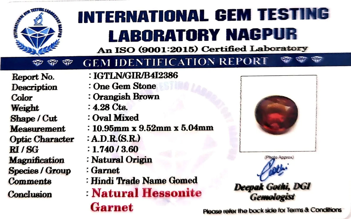 Gomed Stone (Hessonite) - Carat 4.28