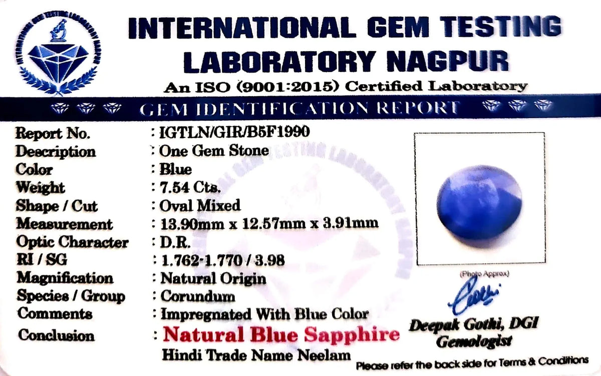 Blue Sapphire Stone (Neelam Stone) - Carat 7.54