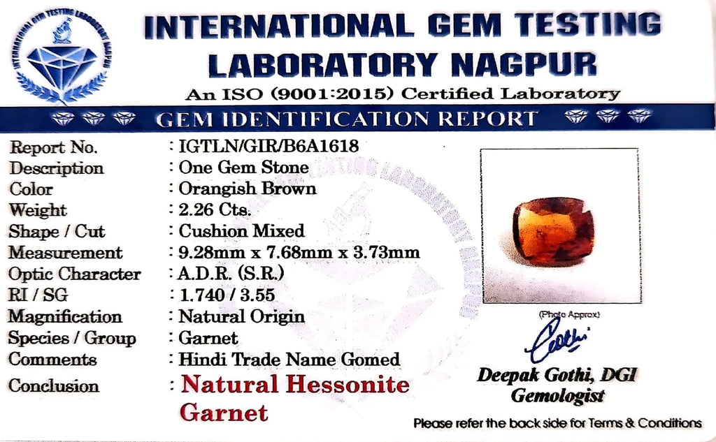 Gomed Stone (Hessonite) - Carat 2.26