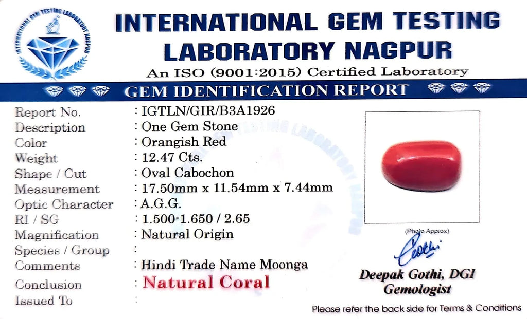 Red Coral - Moonga Gemstone - Carat 12.47