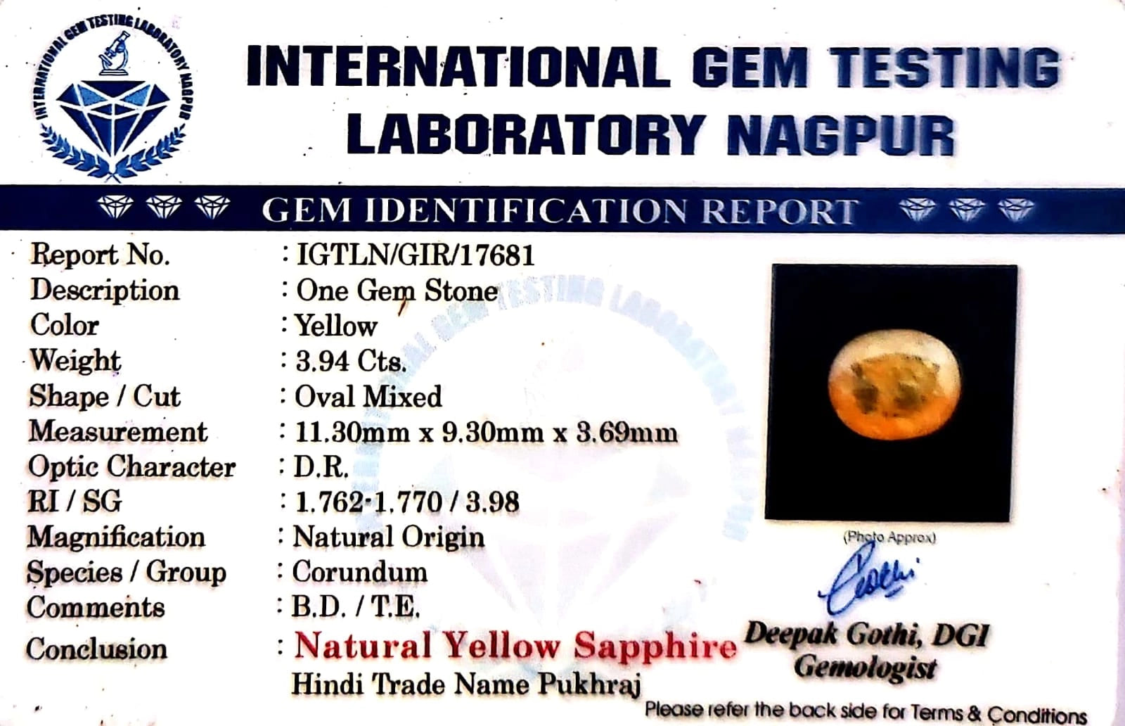 Yellow Sapphire - Pukhraj Stone - Carat 3.94