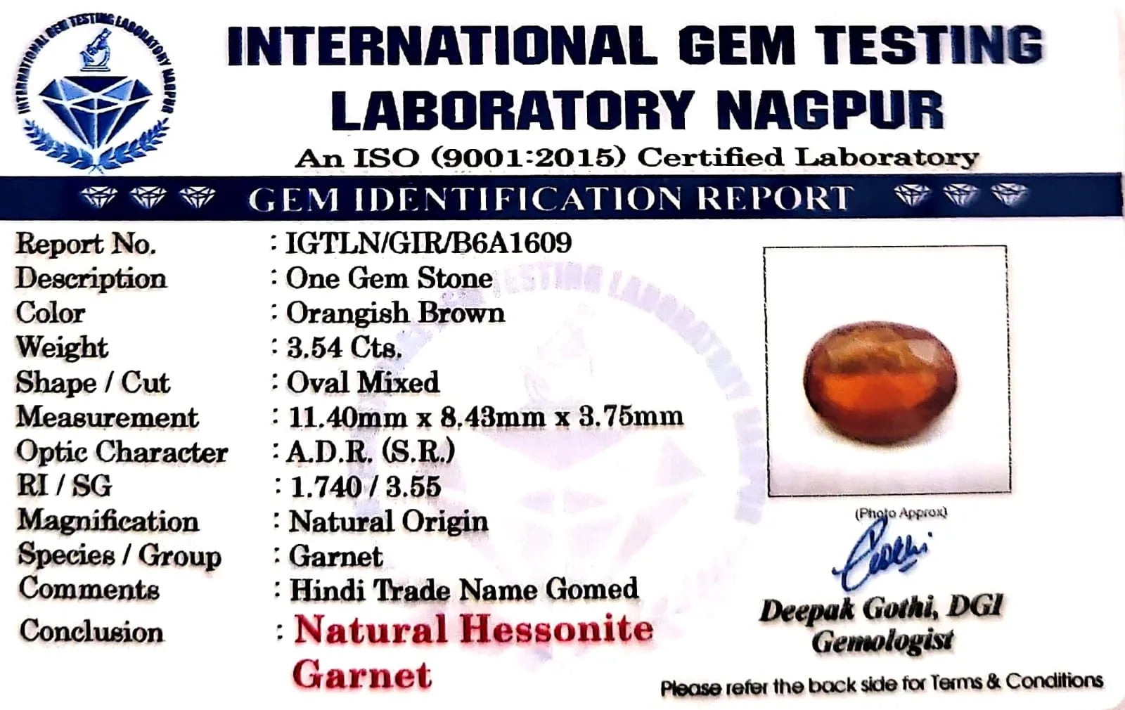 Gomed Stone (Hessonite) - Carat 3.54