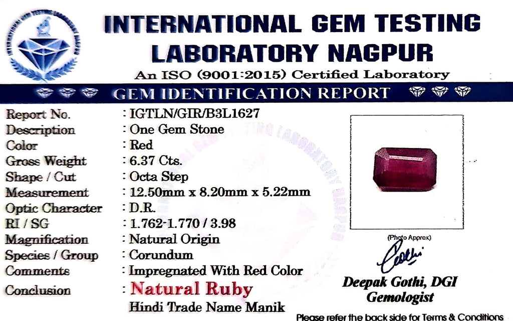 Ruby - Manik Stone - Carat 6.37