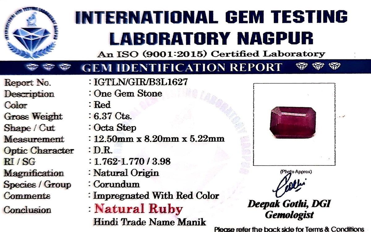 Ruby - Manik Stone - Carat 6.37