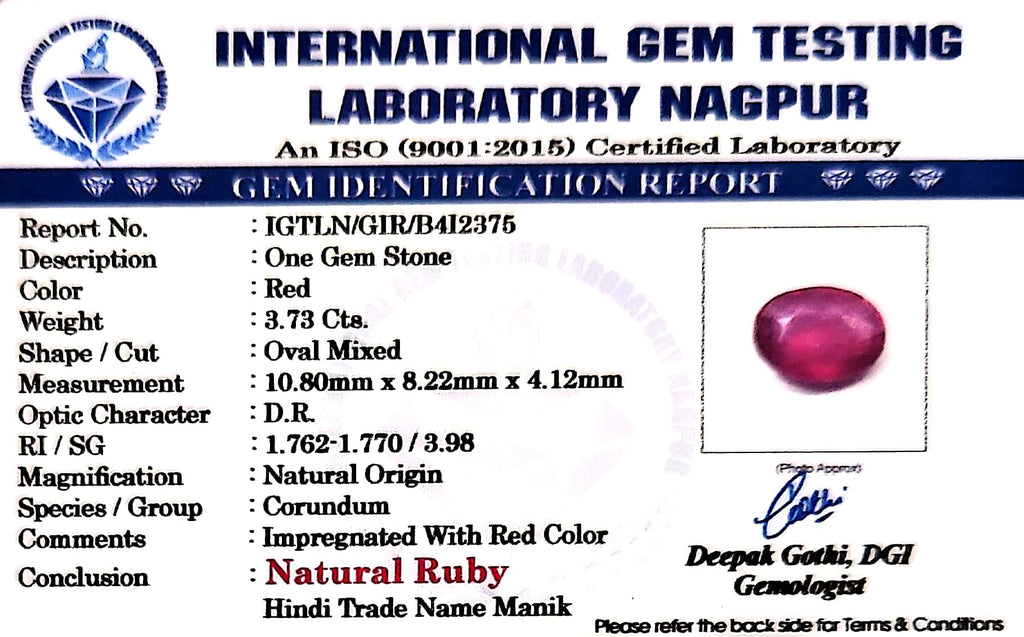 Ruby - Manik Stone - Carat 3.73