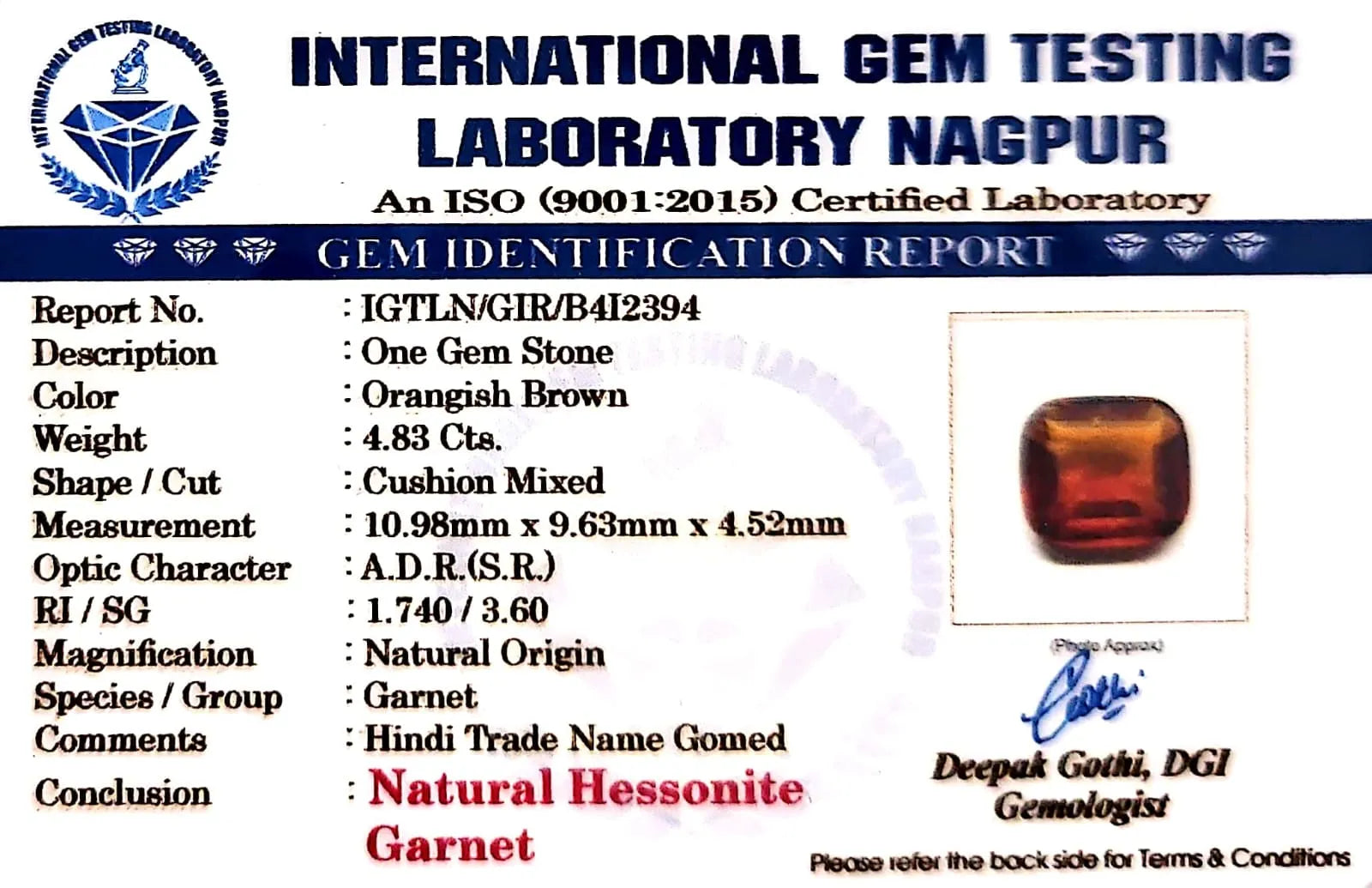 Gomed Stone (Hessonite) - Carat 4.83