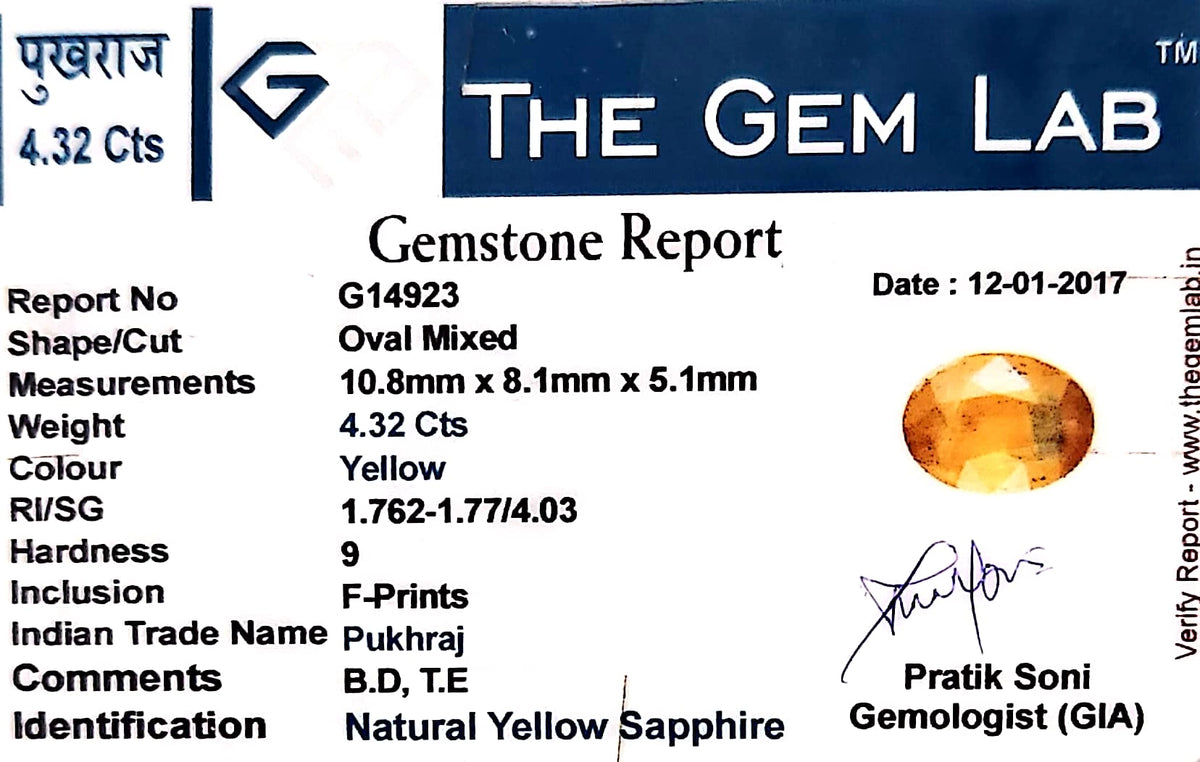 Yellow Sapphire - Pukhraj Stone - Carat 4.32