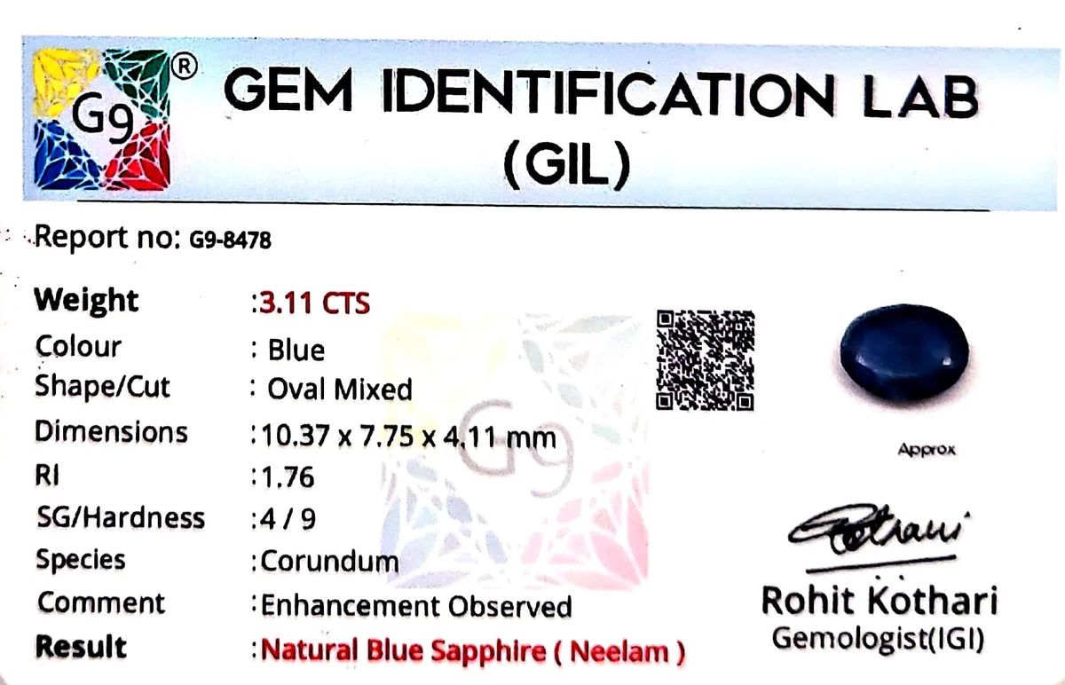 Blue Sapphire Stone (Neelam Stone) - Carat 3.11