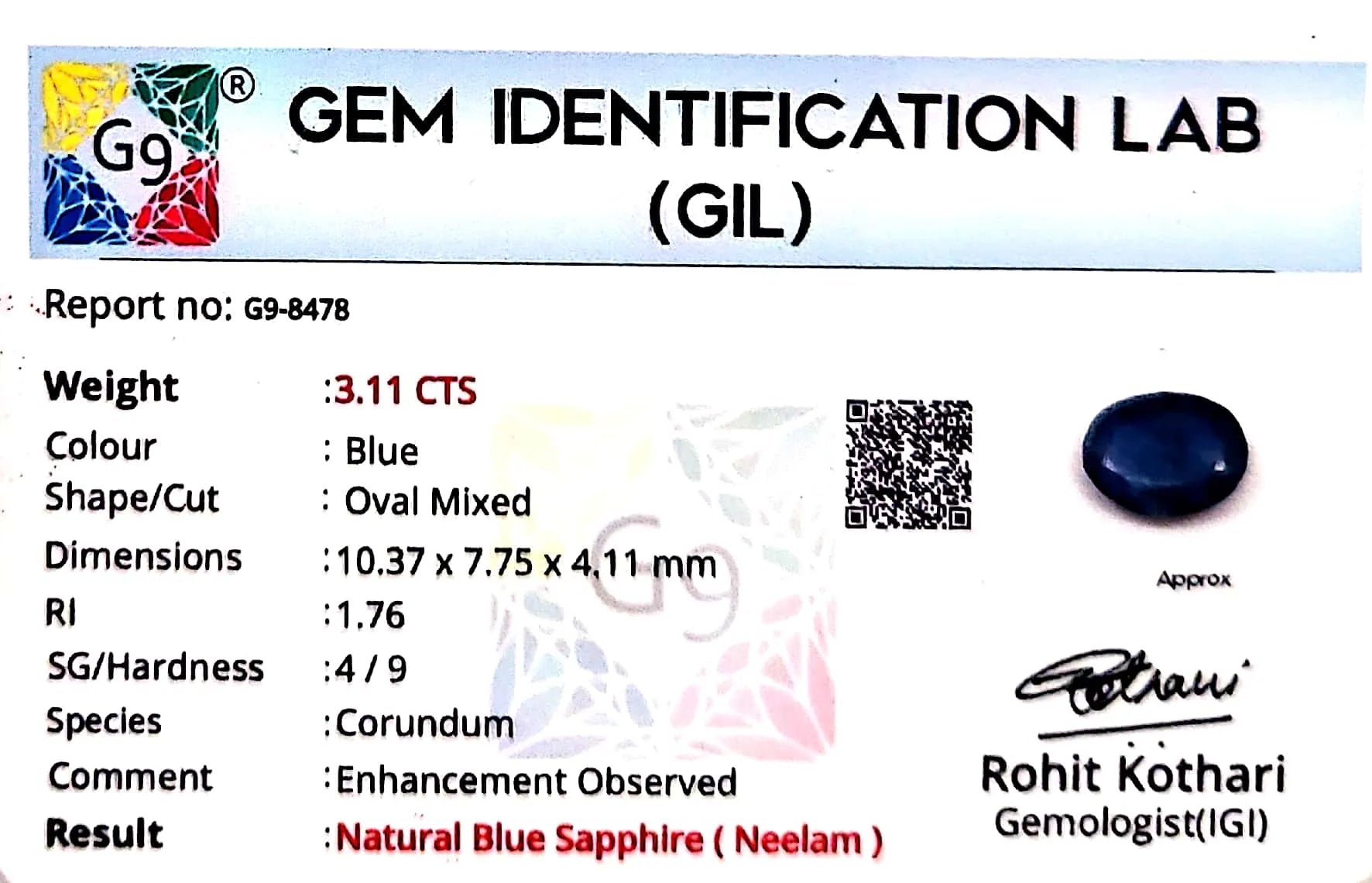 Blue Sapphire Stone (Neelam Stone) - Carat 3.11