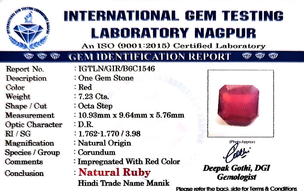 Ruby - Manik Stone - Carat 7.23