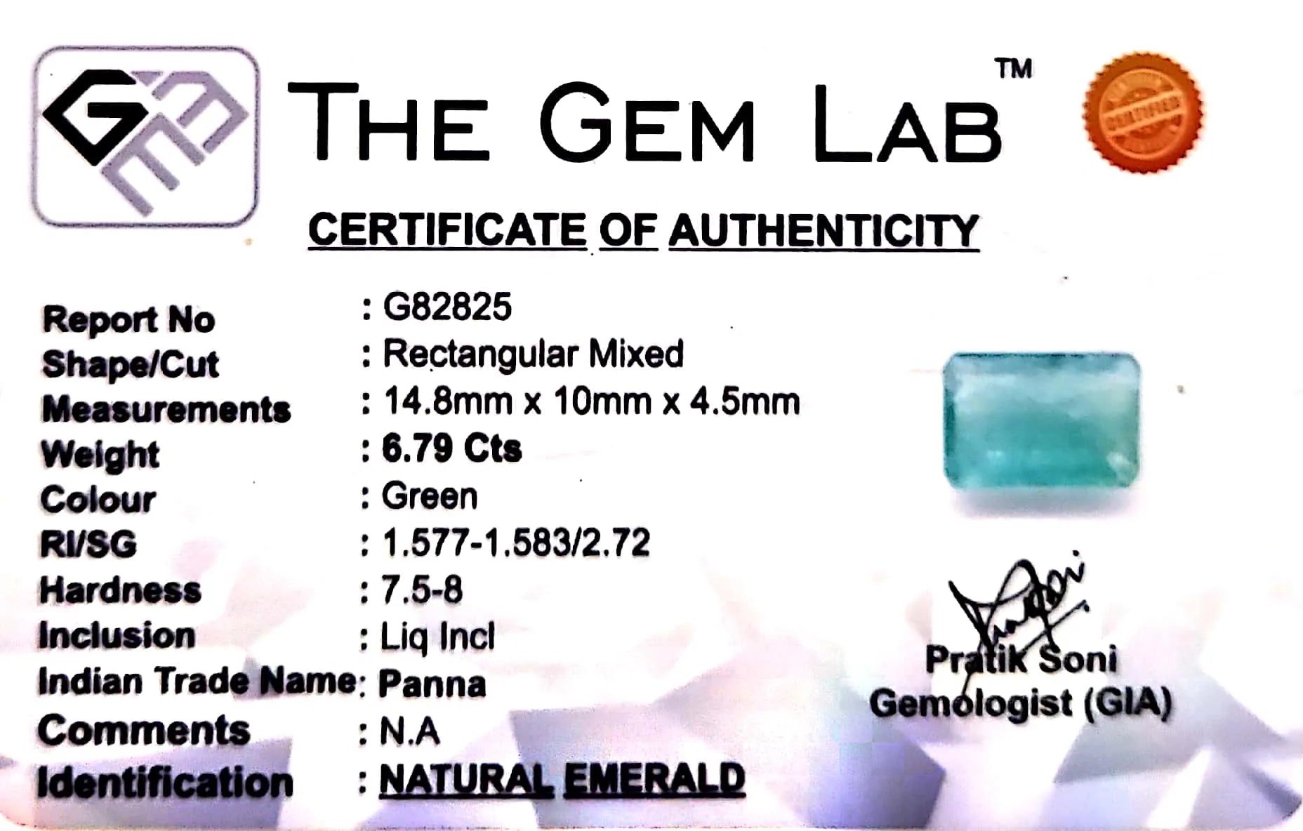 Emerald Stone - Panna stone - Carat 6.79