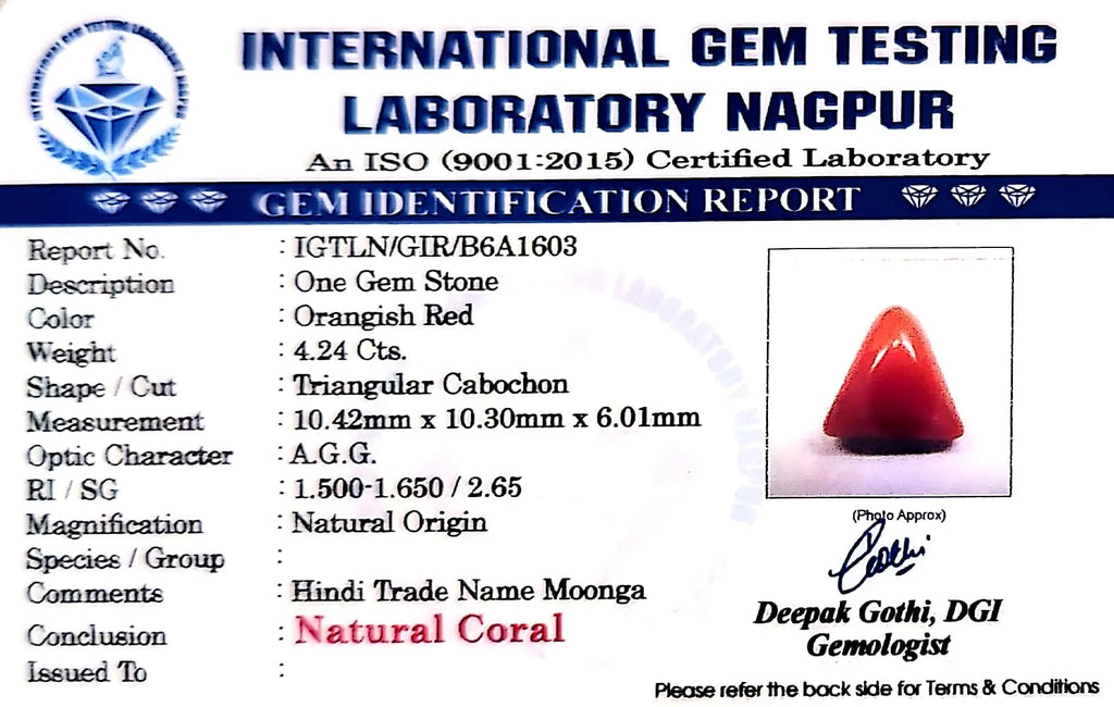 Red Coral - Moonga Gemstone - Carat 4.24