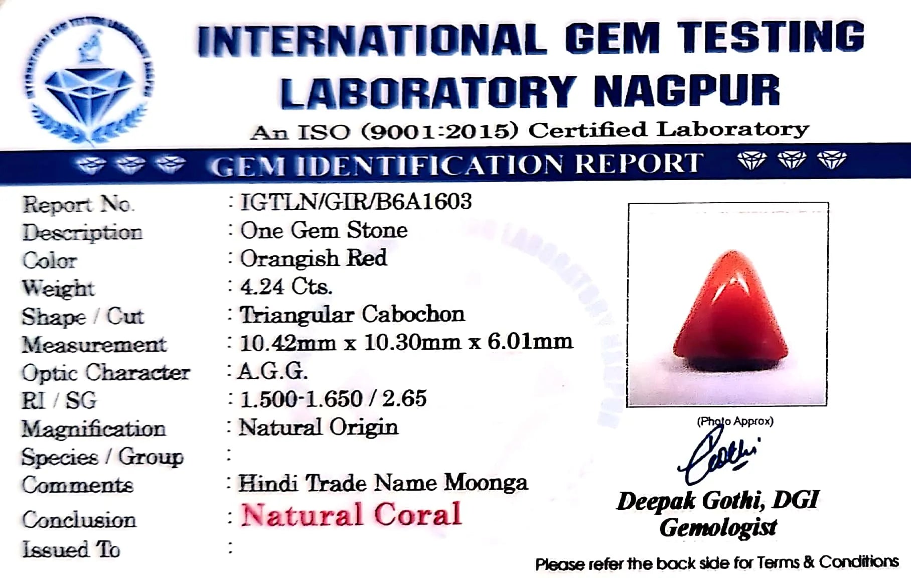 Red Coral - Moonga Gemstone - Carat 4.24