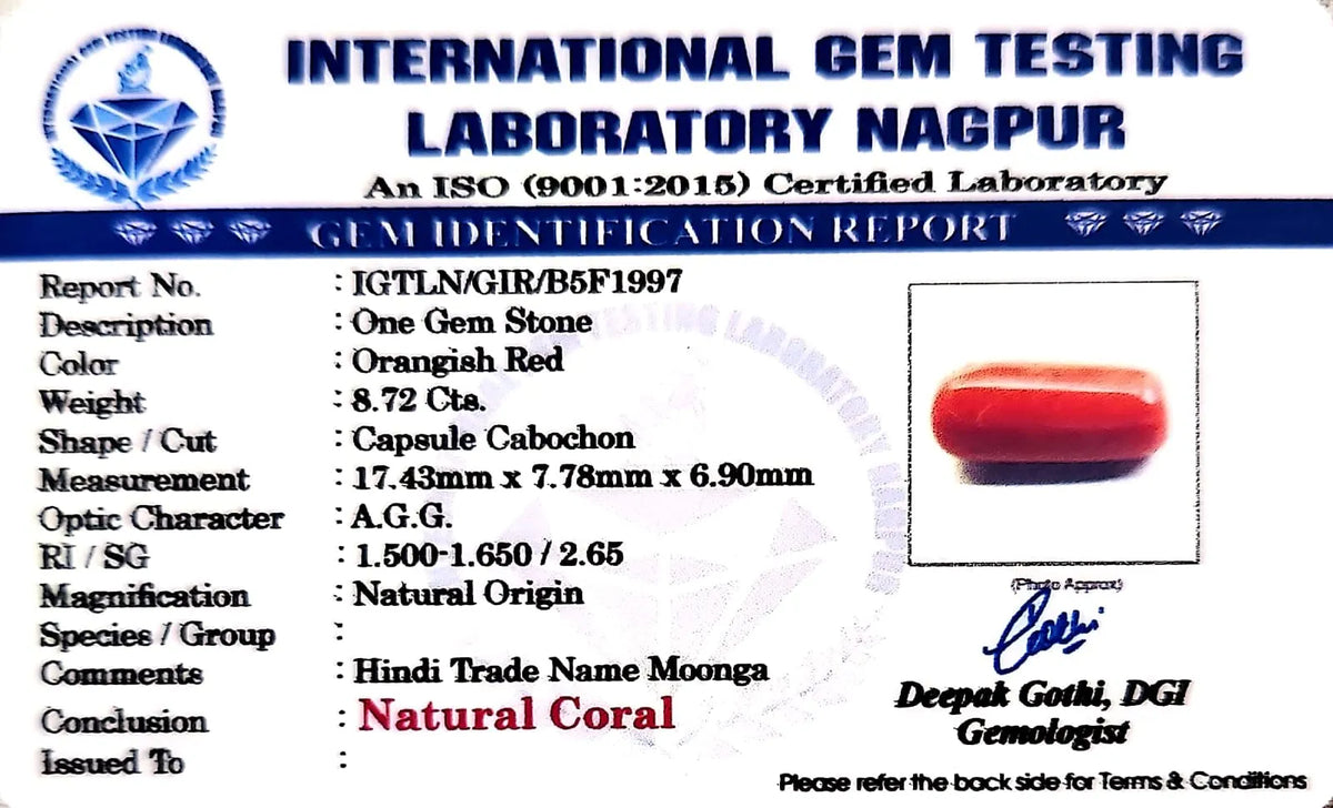 Red Coral - Moonga Gemstone - Carat 8.72