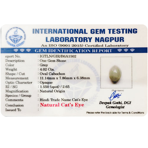 Catseye Stone (Lehsuniya Stone) - Carat 4.02