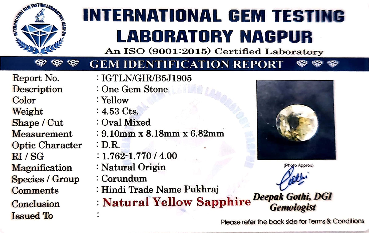 Yellow Sapphire - Pukhraj Stone - Carat 4.53