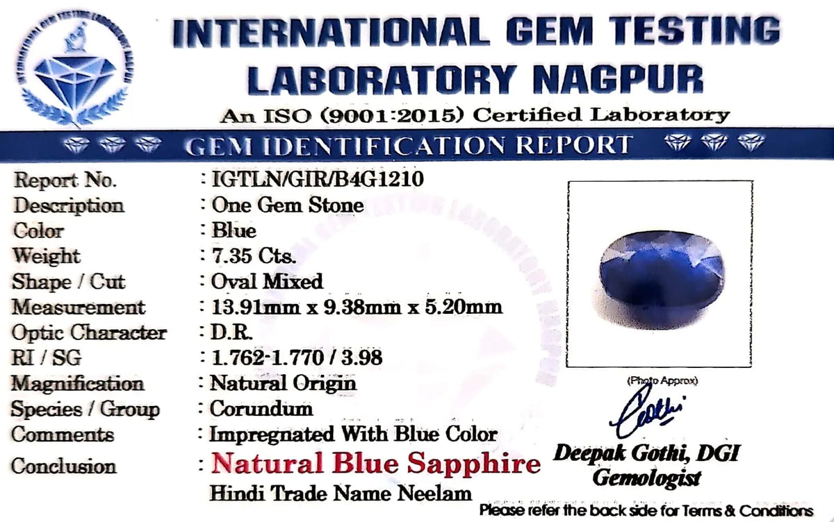 Blue Sapphire Stone (Neelam Stone) - Carat 7.35