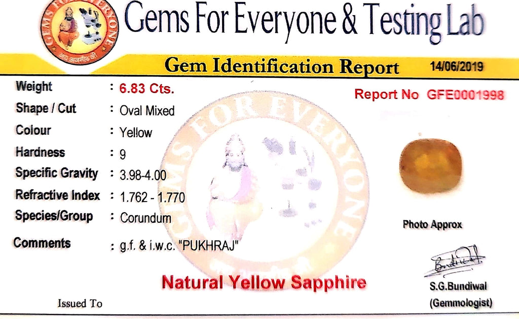 Yellow Sapphire - Pukhraj Stone - Carat 6.83