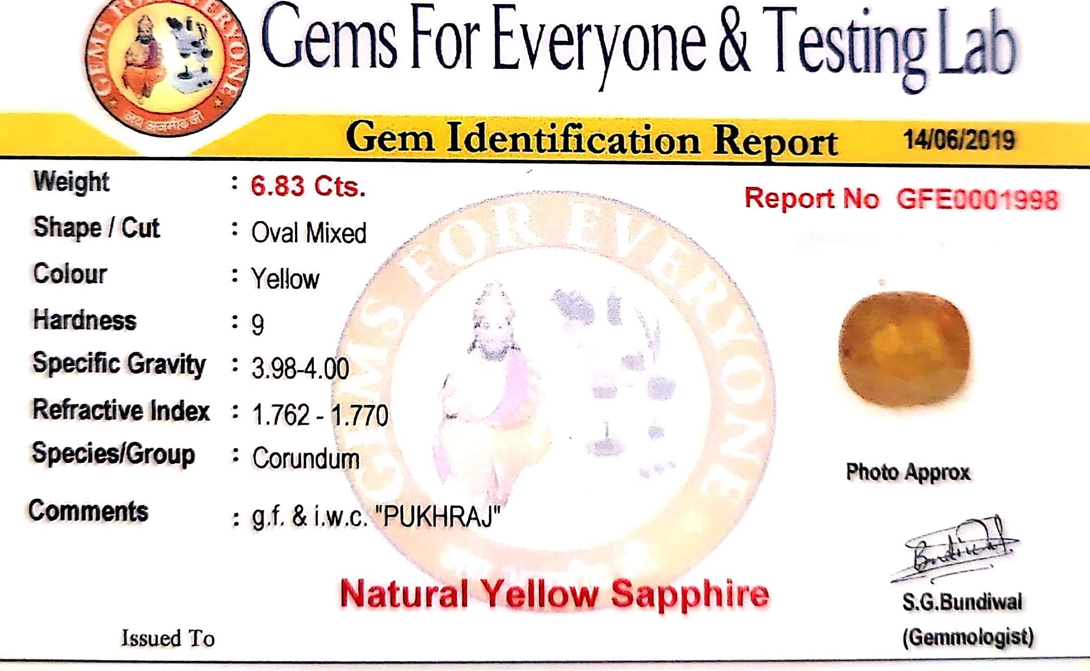 Yellow Sapphire - Pukhraj Stone - Carat 6.83
